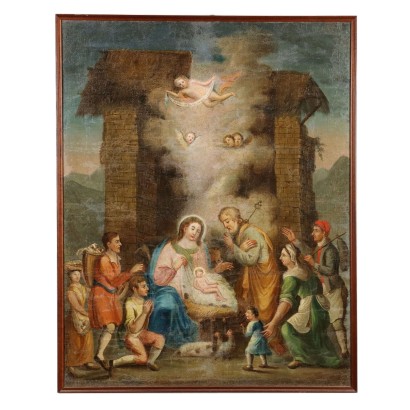 Tableau Ancien avec Sujét Sacré Huile sur Toile XVIIIe-XIXe Siècle