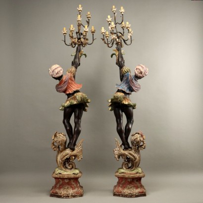 Pair of carved Moorish lamp holders