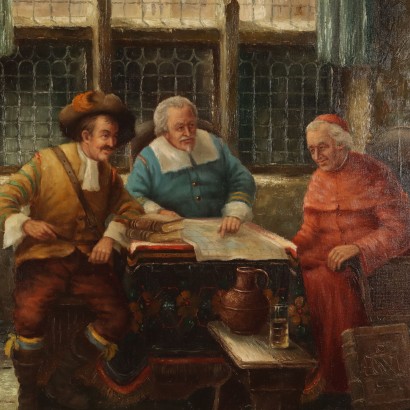 Peinture d'intérieur avec personnages, scène d'intérieur avec personnages