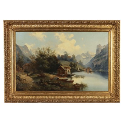 Peinture de paysage avec maison sur le lac,Peinture de paysage avec maison sur le lac