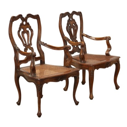 Antique Armchairs Baroque Style Walnut Italy XX Century