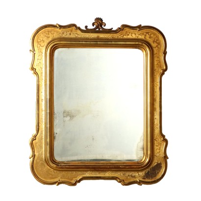 Miroir Cabaret Ancien Umbertino Bois Doré Italie XIXe Siècle