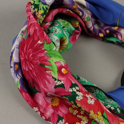 Gucci Vintage Blue Scarf with Flowers