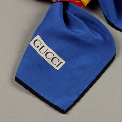 Gucci Vintage Blauer Schal mit Blumen