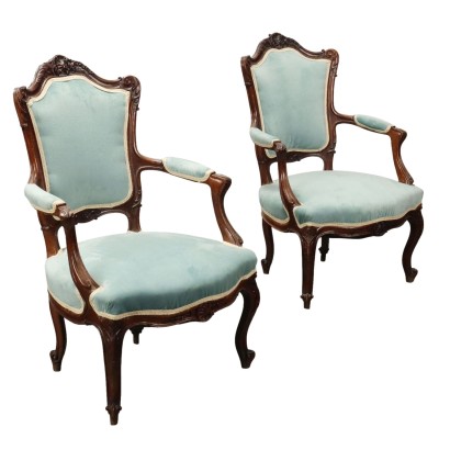 Pair of Armchairs Rococo Style Mahogany Italy XX Century