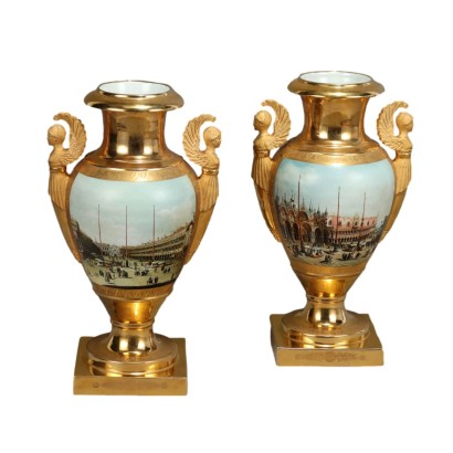 Vases Anciens Style Empire Porcelaine Italie du XXe Siècle