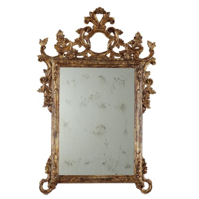 Antique Mirror Baroque Style Gilded Wood Italy XX Century