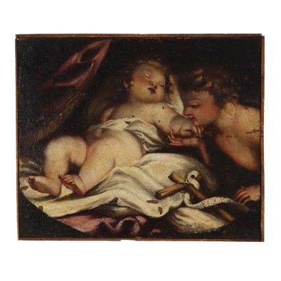 Peinture de l'Enfant Jésus dormant avec Saint Jean