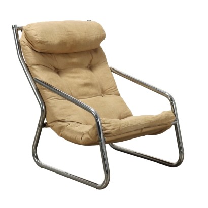 Fauteuil Vintage Tissu Métal Chromé Italie Années 1970