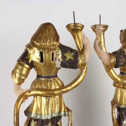 Pair of Candle Holder Angels, Pair of Wooden Candle Holder Angels