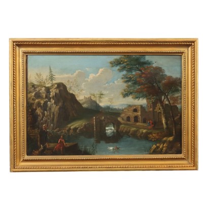 Tableau Ancien Paysage Huile sur Toile XVIIIe Siècle