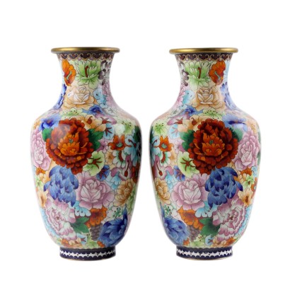 Vases Cloisonné Anciens Décorations à Couleurs XXe Siècle