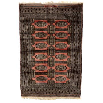 Antique Bukhara Carpet Cotton Thin Knot Pakistan 61 x 44 In