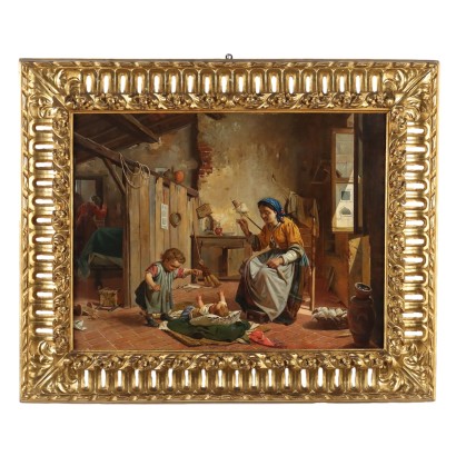 Tableau Modèrne Copie par G. Chierici Huile sur Toile XXe Siècle