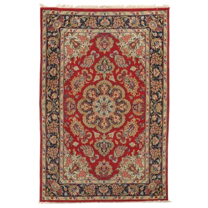 Antique Saruk Carpet Cotton Wool Heavy Knot Iran 60 x 39 In