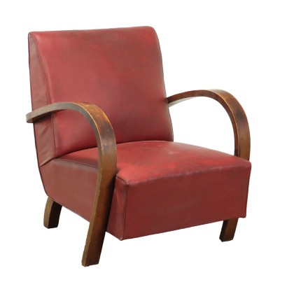 Vintage Armchair Wood Leatherette Italy 1940s-1950s