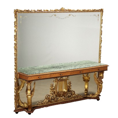 Antique Console with Mirror Wood Drawers Italy XX Century