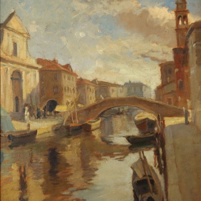 Pintura de Emil Lindenfeld,Barcos en el canal,Emil Lindenfeld,Emil Lindenfeld,Emil Lindenfeld