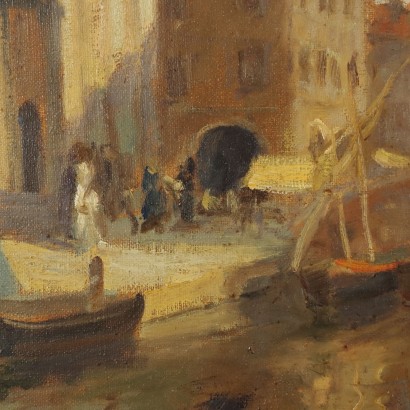 Peinture d'Emil Lindenfeld,Bateaux sur le canal,Emil Lindenfeld,Emil Lindenfeld,Emil Lindenfeld