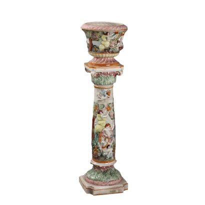 Antique Column with Cache Pot Capodimonte's Ceramic '900