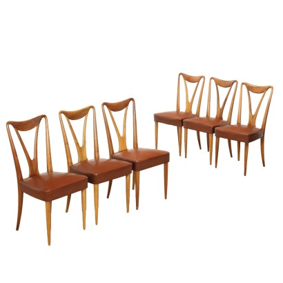 Chaises Vintage Simili Cuir Hêtre Teinté Italie Années 1950