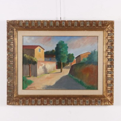 Peinture de Nino Tirinnanzi,Paysage avec fermes,Nino Giovanni Tirinnanzi,Nino Giovanni Tirinnanzi,Peinture de Nino Tirinnanzi,Nino Giovanni Tirinnanzi