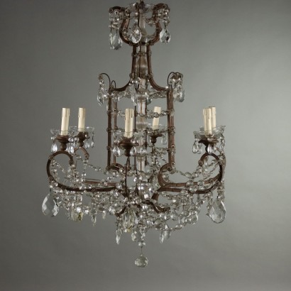 Antique Chandelier Metal Glass Italy XX Century