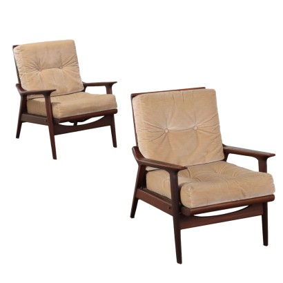 Vintage Armchairs Velvet Solid Wood Italy 1960s