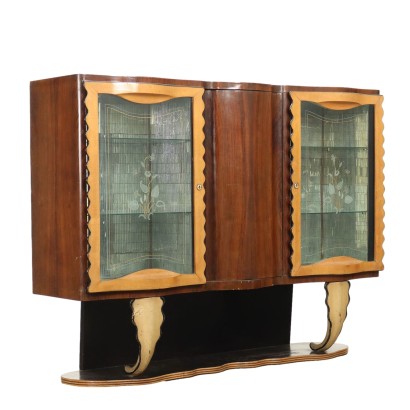 Vintage Display Cabinet Walnut Veneer Italy 1940s