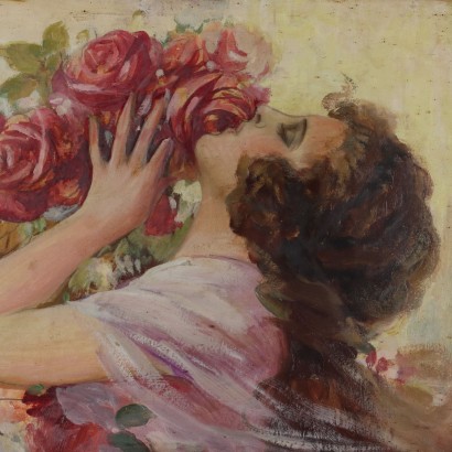 Painting by Tito Corbella, Girl with roses, Tito Corbella, Tito Corbella, Tito Corbella