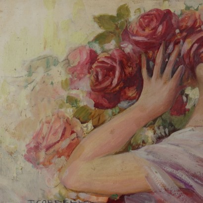 Painting by Tito Corbella, Girl with roses, Tito Corbella, Tito Corbella, Tito Corbella