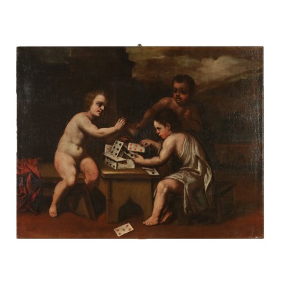 arte, arte italiano, pintura italiana antigua, pintura alegórica, putti naipes