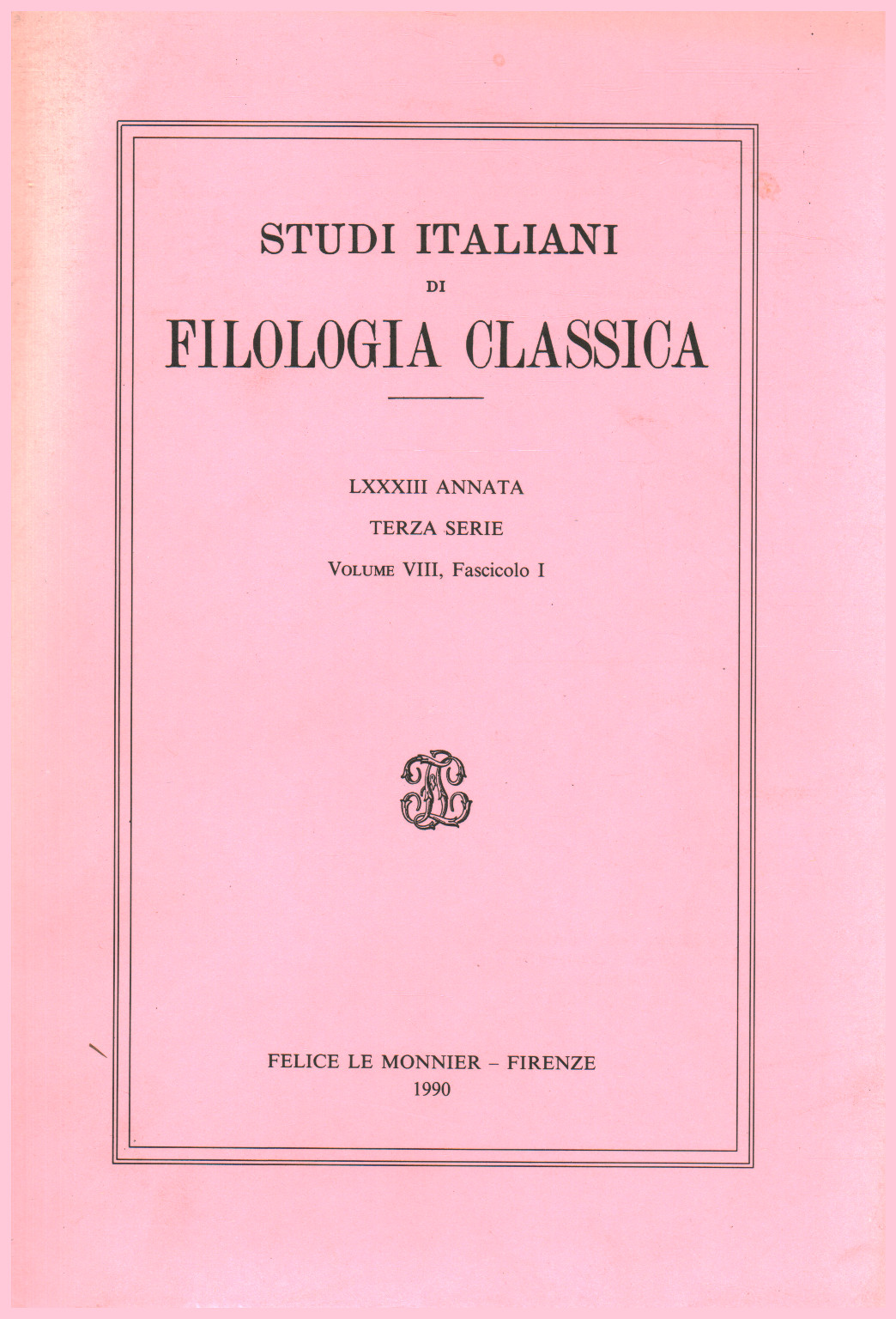 Italian studies of classical philology LXXXIII Annat, s.a.