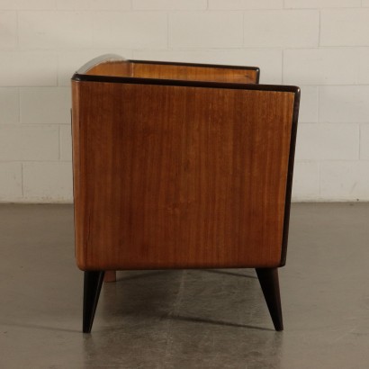 Grande Commode Placage Acajou et Loupe Verre Laiton Années 60