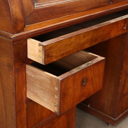 Bureau avec Étagère Restauration Acajou Noyer Verre Italie XIX Siècle