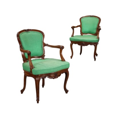 Paire de Fauteuils Baroque Noyer - Italie XVIII-XX Siècle