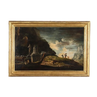 arte, arte italiana, pittura antica italiana,Paesaggio con figure e rovine