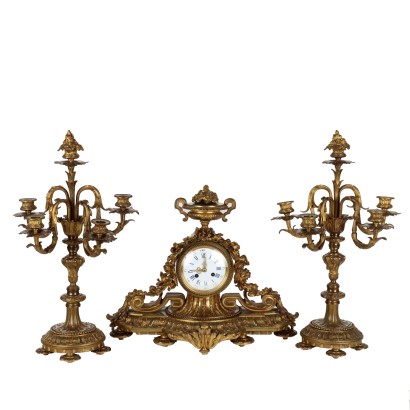 Antique Clock Triptych Bronze France XIX Century