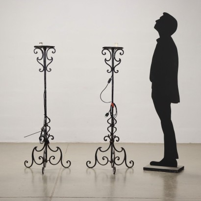 Pair of Candlesticks Wrought Iron Italy XIX Century.