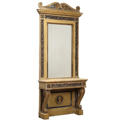 Console Ancien avec Miroir Style Néoclassique Bois Italie XIXe Siècle